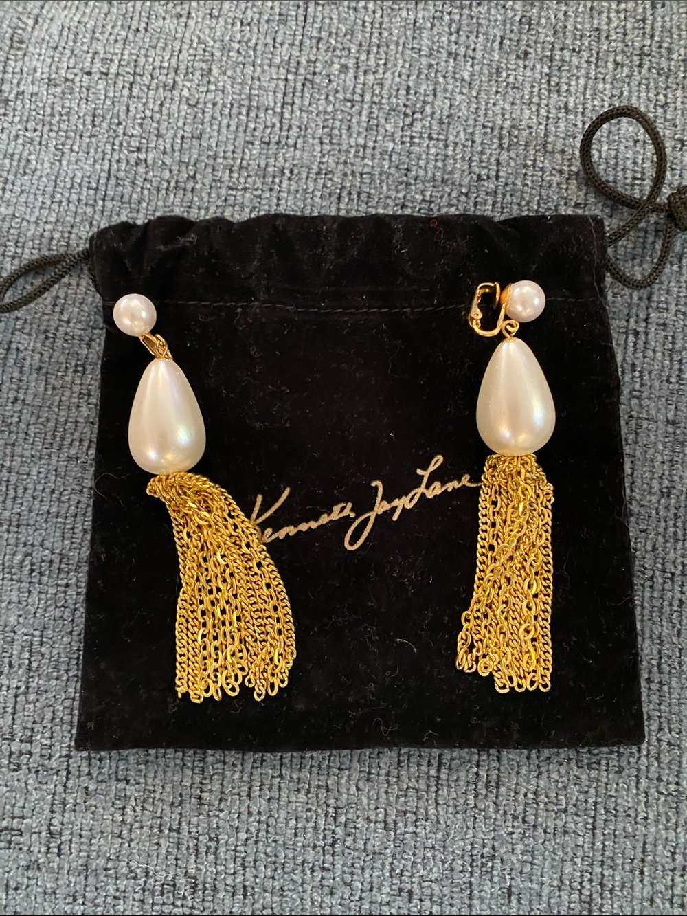 Kenneth Jay Lane Gold-Tone Tassel Earrings with Pearl Teardrops